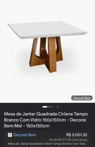 Mesa Quadrada com base orgânica