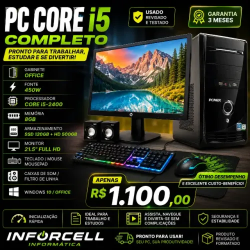 PC Core i5 8gb Ram Ssd 120gb Hd 500 Tela 22