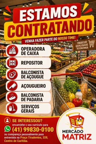 Mercado Matriz contrata para inicio imediato