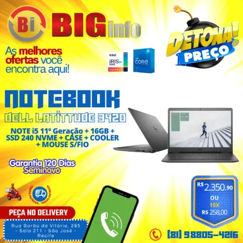 Notebook Dell Latitude 3420 preto de 14", Intel Core i5 1135G7 8 GB de RAM, SSD de 256 GB