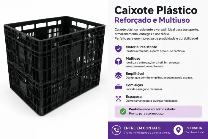 Caixote Plástico Reforçado Grande - Resistente e Multiuso 
