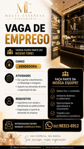 VAGA DE EMPREGO LOJA DE PERFUMES