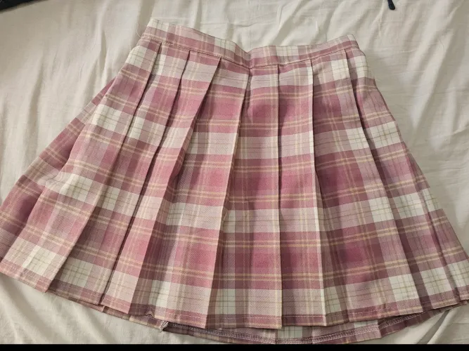 Saia rosa xadrez com zíper e fecho de segurança