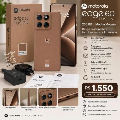 Motorola Edge 60 Fusion 256GB Mocha Mousse + Caixa + NF