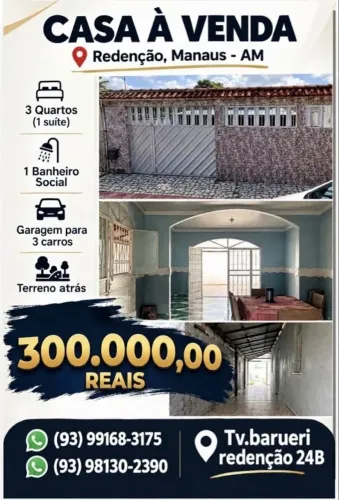 Casa com 3 quartos à venda na Redenção - Manaus/AM