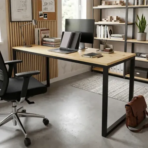 Mesa / Bancada Industrial 200x60cm - Metalon e Madeira Pinus