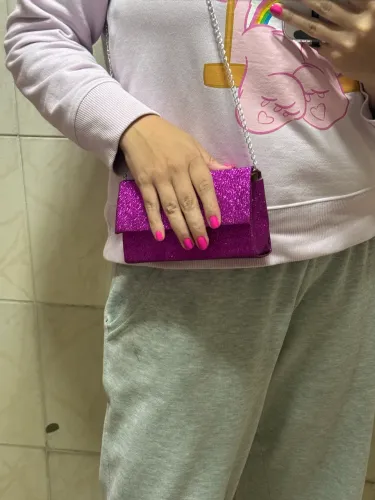 bolsa  feminina  glitter  com alça  prateada balada casamento pink