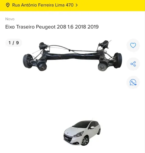 EIXO TRASEIRO COMPLETO PEUGEOT 208 2018/2019
