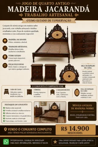 Conjunto de quarto antigo trabalho artesanal em  em jacarandar 