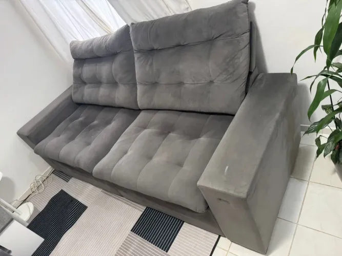 Sofá Reclinável Kappesberg 2,26m Suede Cinza - Impecável!