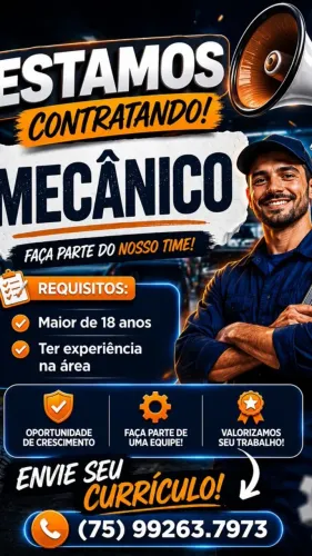 Vaga para Mecânico e auxiliar de Mecânico