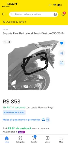 Suporte Baú Lateral Scam, V Strom 650 XT 2019+