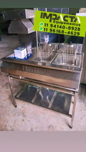 Estação fritadeira com Secador de Batatas Inox Sob Medida 