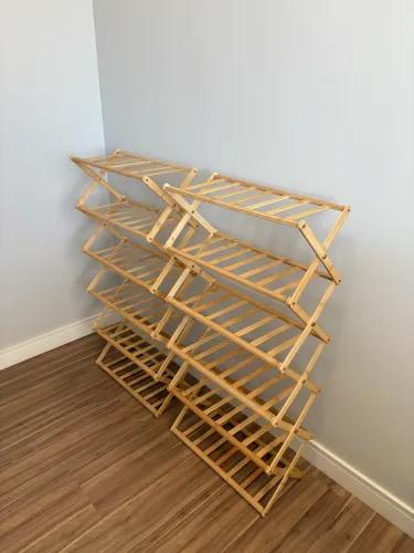 2 Estantes de Bambu Articuladas - 6 Prateleiras - Montadas, Nunca Usadas