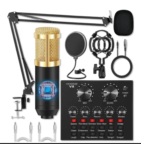 Kit microfone + mesinha v8 completo profissional 