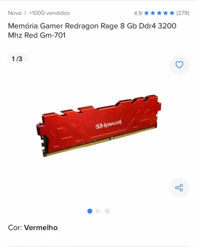 Memória RAM 8GB DDR4 3200mhz Redragon