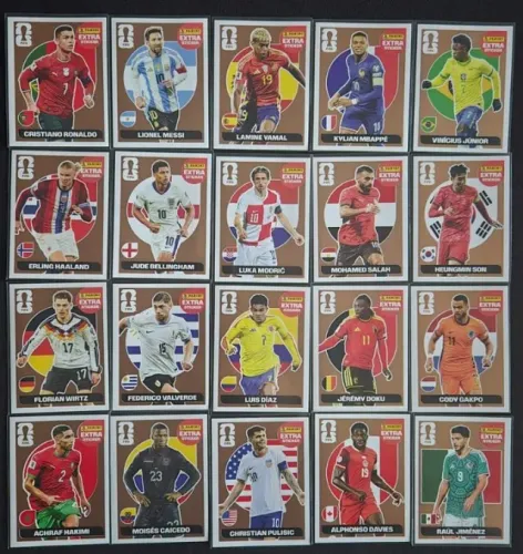 Kit 40 Figurinhas LEGENDS Copa do Mundo 2026 (20 Bronze + 20 Lilas)