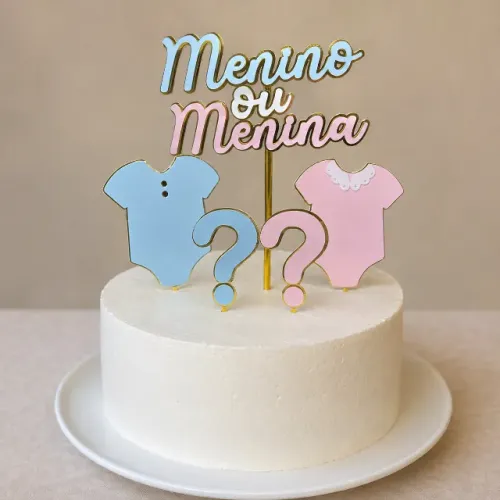 Topo de Bolo Chá Revelação Kit 5 Peças - Menino ou Menina