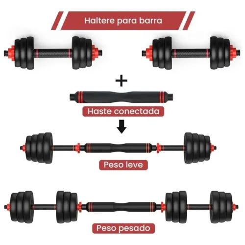 Kit Halteres Ajustáveis 6 Em 1 40kg Academia Musculação Fitness