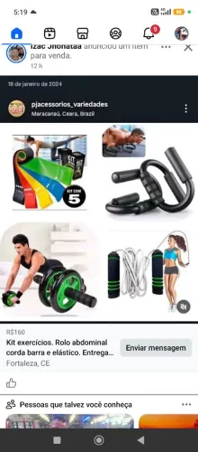 Kit exercícios. Rolo abdominal corda barra e elástico. Entrega grátis