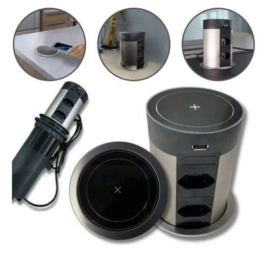 Torre de Embutir Häfele Powerdock H5 4 Tomadas 2 USB Indução Preto 20A