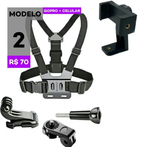 Suporte peitoral para GoPro + Insta360 + Celular iPhone Samsung Xiaomi