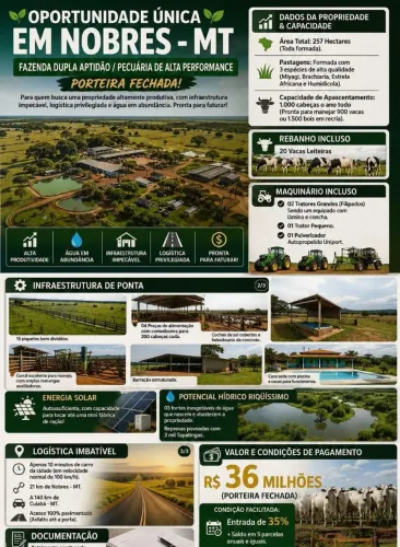 Vende-se Fazenda porteira fechada com 257 hectares em Nobres MT