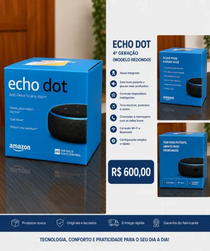 Echo Dot - caixa azul frontal