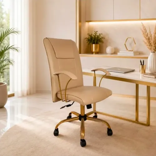 Cadeira Executiva Bege base dourada
