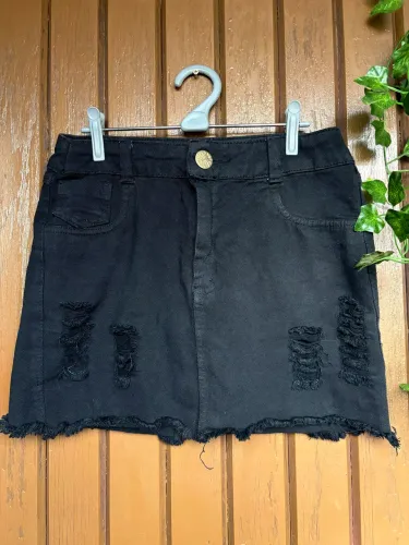 Saia Jeans Preta Destroyed