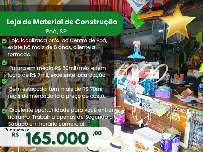 Loja de Material de Construção em Poá, SP. (Cod. 109705)