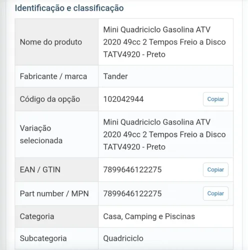 Mini quadriciclo a gasolina