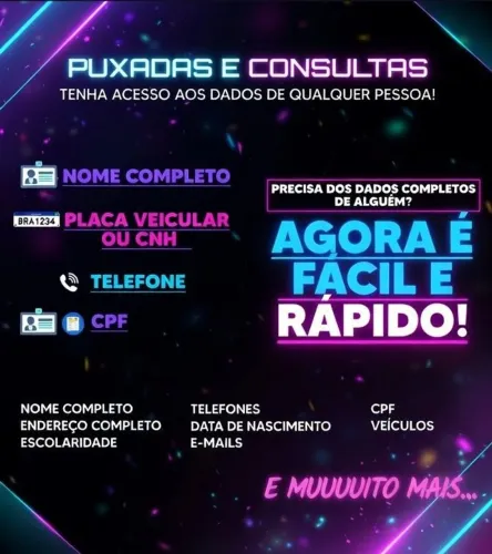 Consulte dados de qualquer pessoa, placas de veículos e mais