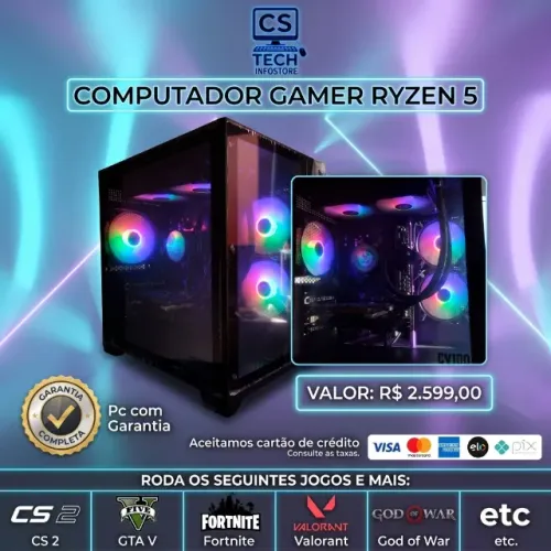 Pc Gamer Aquário | Ryzen 5 | 16GB | SSD | Water Cooler Rgb (Com Garantia)