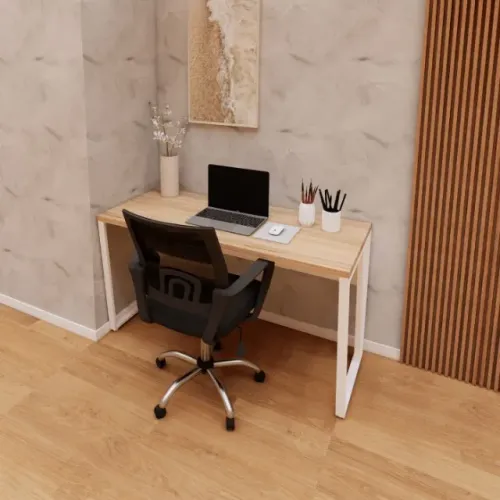 Mesa de escritorio 120x60 Escrivaninha moderna pé quadro amadeirado Super Desconto