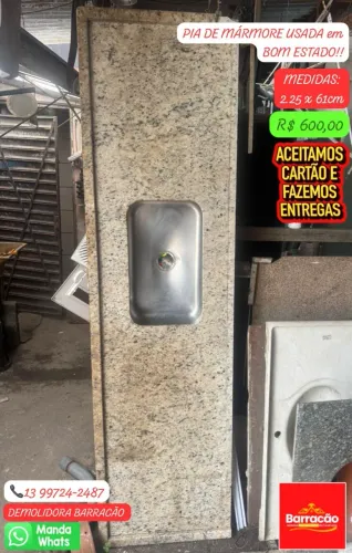 Pia de Mármore 225x61 - Usada em Bom Estado!