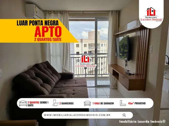 Luar Ponta Negra - Apartamento 2 Quartos Sendo 1 Suíte, 90% Mobiliado, 8º Andar, Lazer Com