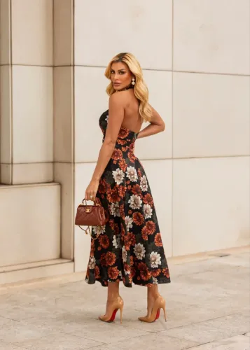 vestido midi floral catarina limonada pink