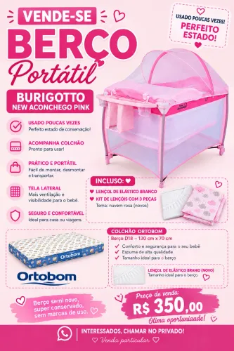 Berço chiqueirinho burigotto rosa