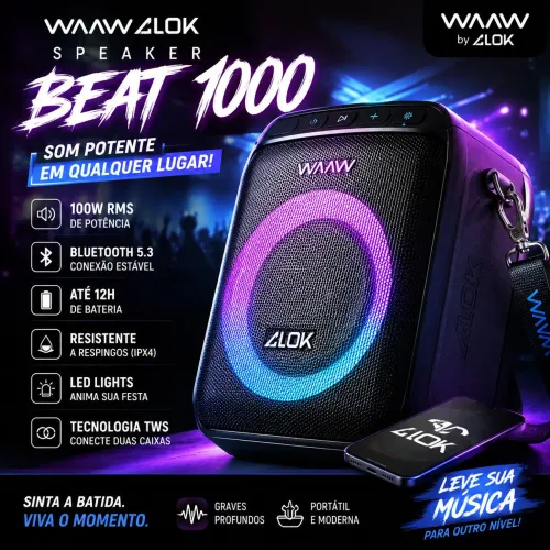 ? Caixa de Som WAAW Alok Beat 1000 - Som Potente + Bluetooth + LED
