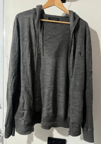 All Saints camiseta longa capuz merino wool zip-up hoodie