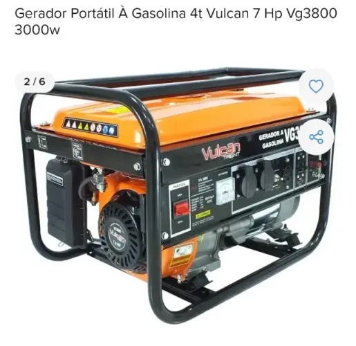 Gerador a Gasolina VG3800 208cc 7HP 3000W Vulcan - Usado uma única vez. 127 ou 220 Volts
