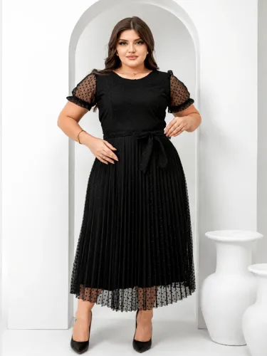 Vestido Midi Preto Elegante em Tule - Veste 44/48