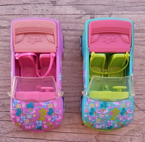 2 Carrinhos Polly Pocket Originais (Rosa/Magenta + Verde/Verde Água)