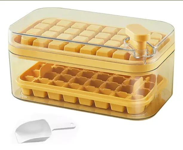 Bandeja Quadrada De Gelo Com Tampa E Compartimento, 64 cubos de gelo