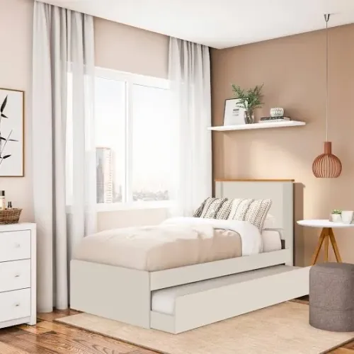 Cama solteiro com auxiliar Barcelona MDF para colchão solteiro 88cm - FRETE GRÁTIS