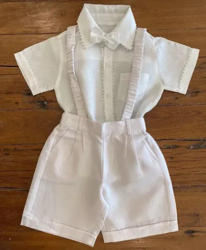 Conjunto de linho batizado Fátima Rendas