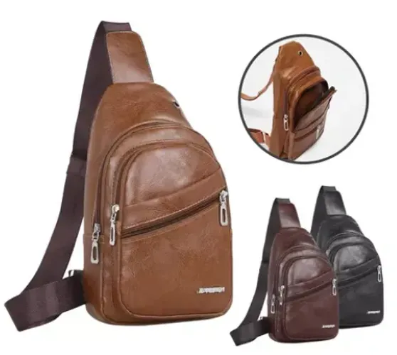 Mochila de Couro PU Bolsa de Peito Tiracolo Pochete Transversal z815