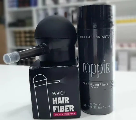Kit Fibra Capillar e Aplicador Profissional Na Cor Preto 