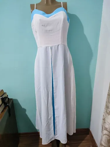 Vestido longo branco e azul 
